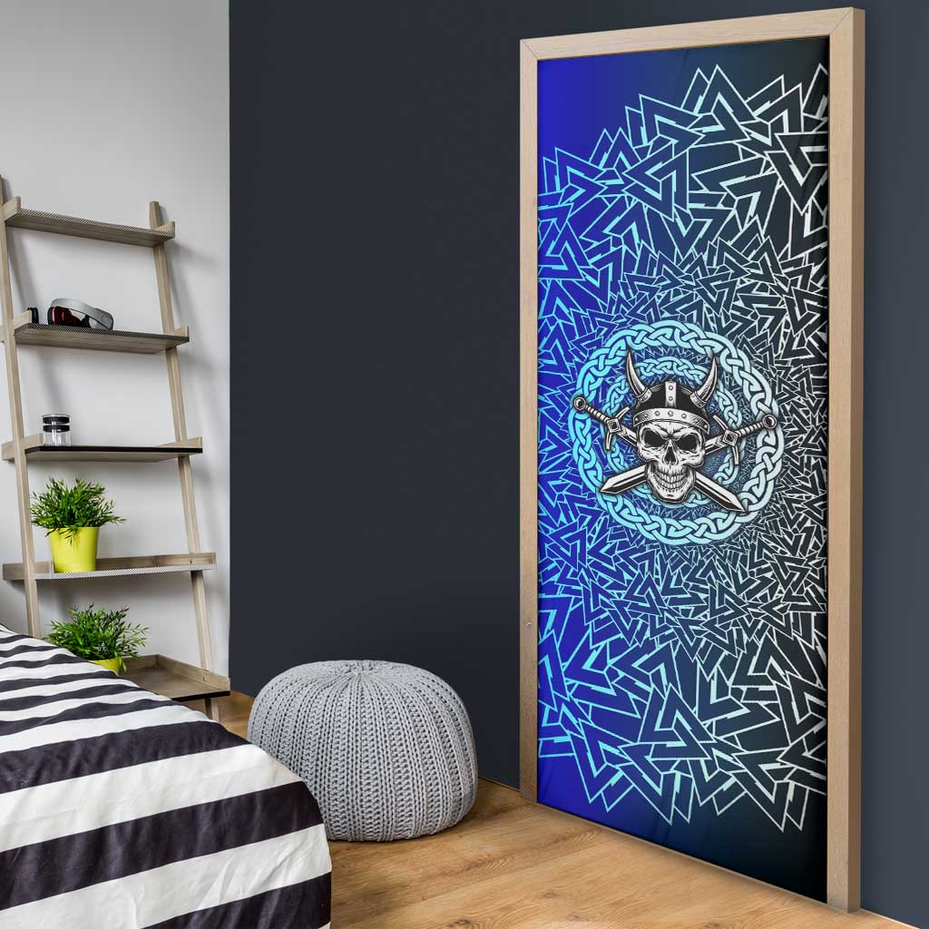 Viking Skull Door Cover with Horned Helmet and Swords Nordic Warrior Tribute - Wonder Print Shop