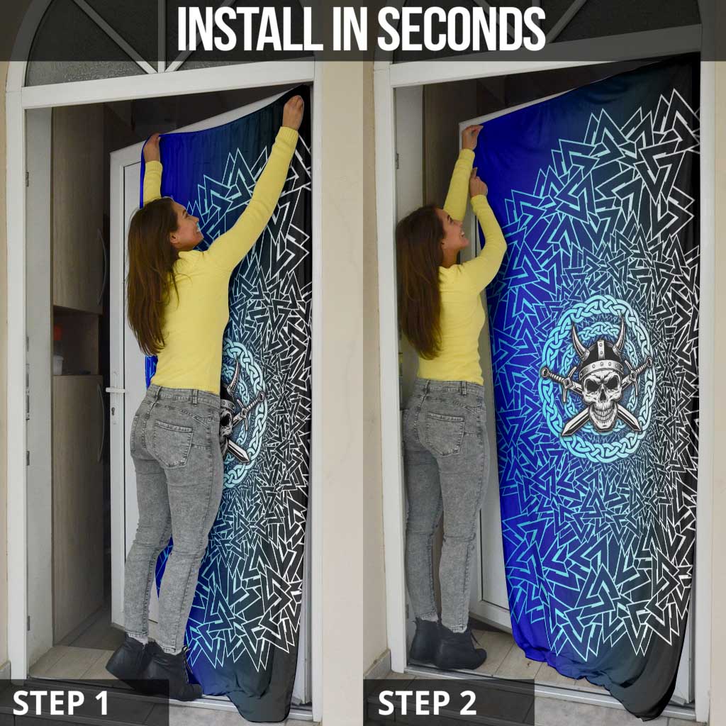 Viking Skull Door Cover with Horned Helmet and Swords Nordic Warrior Tribute - Wonder Print Shop