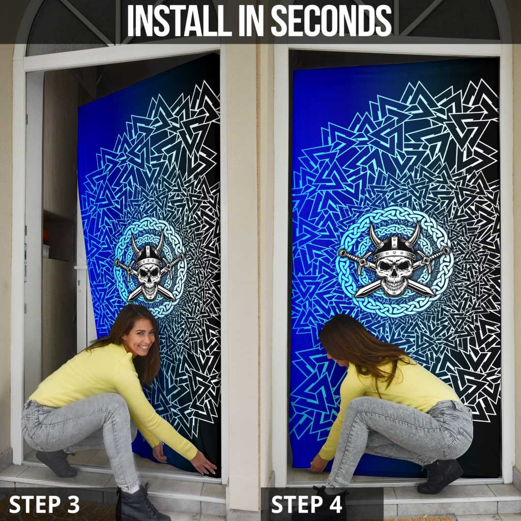 Viking Skull Door Cover with Horned Helmet and Swords Nordic Warrior Tribute - Wonder Print Shop