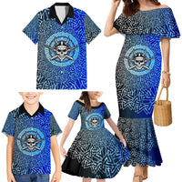 Viking Skull Family Matching Mermaid Dress and Hawaiian Shirt with Horned Helmet and Swords Nordic Warrior Tribute - Wonder Print Shop
