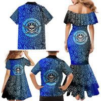 Viking Skull Family Matching Mermaid Dress and Hawaiian Shirt with Horned Helmet and Swords Nordic Warrior Tribute - Wonder Print Shop