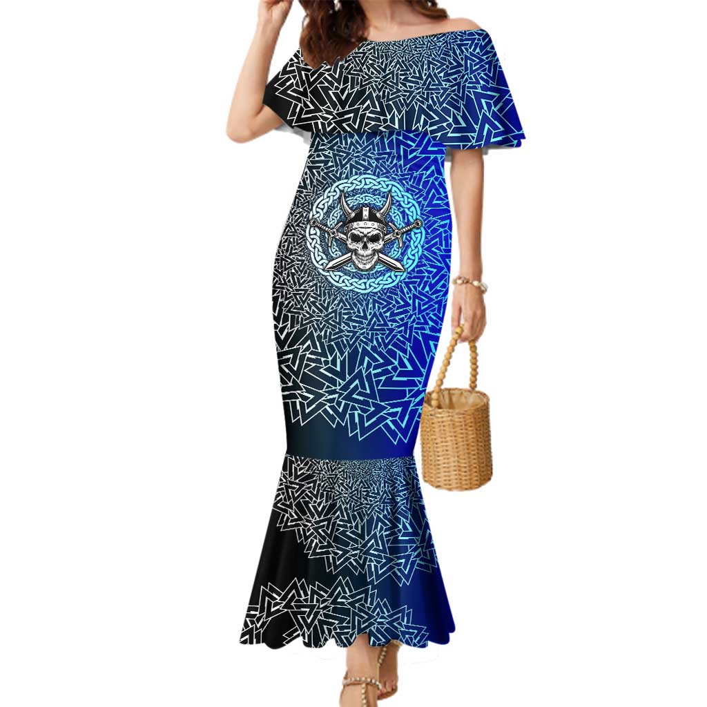 Viking Skull Family Matching Mermaid Dress and Hawaiian Shirt with Horned Helmet and Swords Nordic Warrior Tribute - Wonder Print Shop