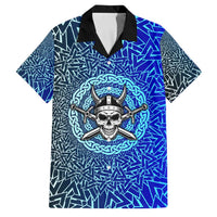 Viking Skull Family Matching Off The Shoulder Long Sleeve Dress and Hawaiian Shirt with Horned Helmet and Swords Nordic Warrior Tribute - Wonder Print Shop