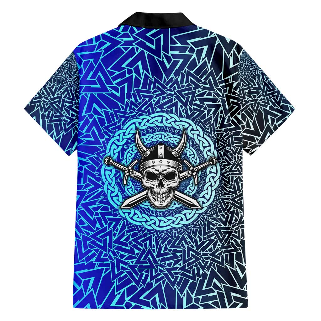 Viking Skull Family Matching Off The Shoulder Long Sleeve Dress and Hawaiian Shirt with Horned Helmet and Swords Nordic Warrior Tribute - Wonder Print Shop