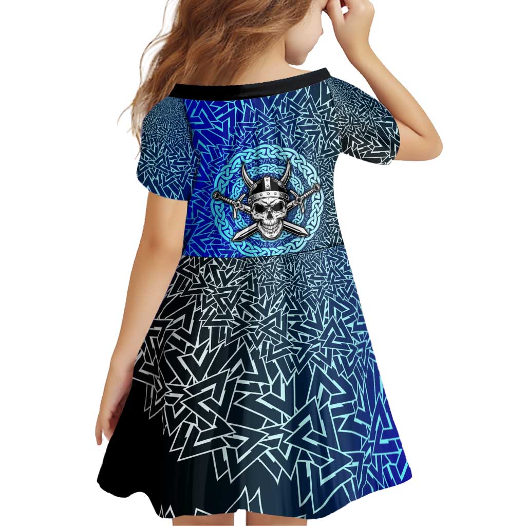 Viking Skull Family Matching Off Shoulder Maxi Dress and Hawaiian Shirt with Horned Helmet and Swords Nordic Warrior Tribute - Wonder Print Shop