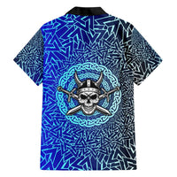 Viking Skull Family Matching Off Shoulder Short Dress and Hawaiian Shirt with Horned Helmet and Swords Nordic Warrior Tribute - Wonder Print Shop