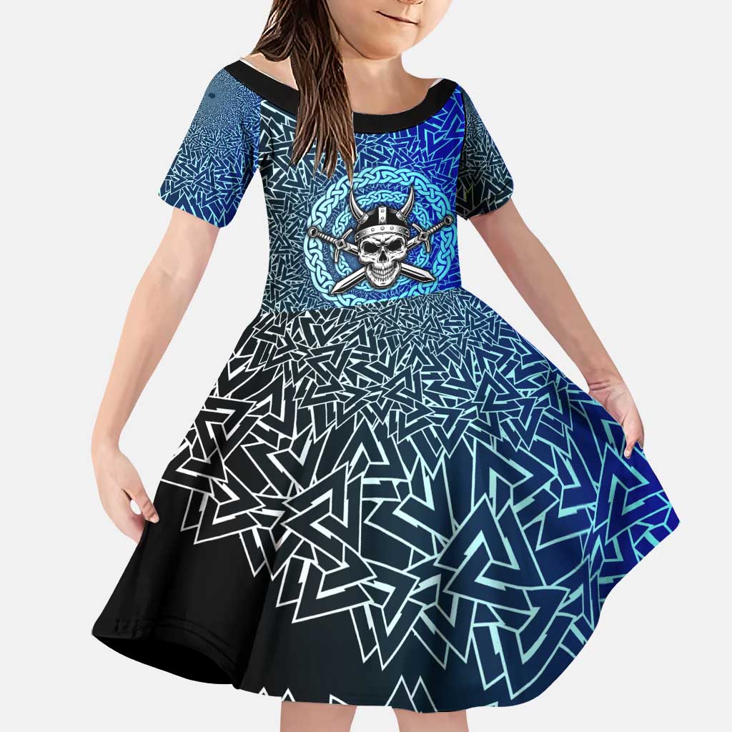 Viking Skull Family Matching Puletasi and Hawaiian Shirt with Horned Helmet and Swords Nordic Warrior Tribute - Wonder Print Shop