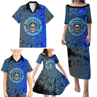 Viking Skull Family Matching Puletasi and Hawaiian Shirt with Horned Helmet and Swords Nordic Warrior Tribute - Wonder Print Shop