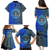 Viking Skull Family Matching Puletasi and Hawaiian Shirt with Horned Helmet and Swords Nordic Warrior Tribute - Wonder Print Shop
