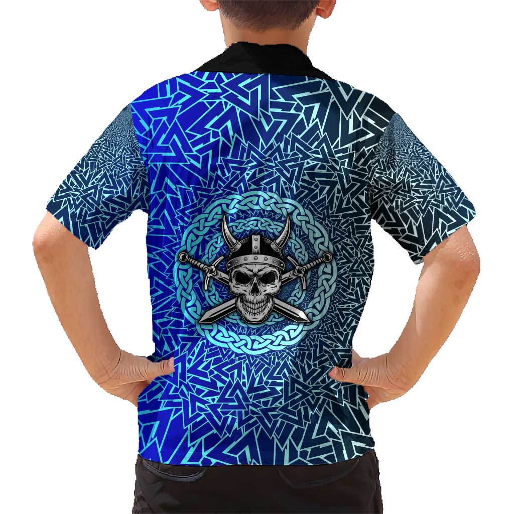 Viking Skull Family Matching Short Sleeve Bodycon Dress and Hawaiian Shirt with Horned Helmet and Swords Nordic Warrior Tribute - Wonder Print Shop