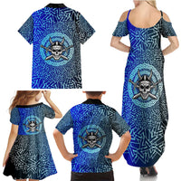Viking Skull Family Matching Summer Maxi Dress and Hawaiian Shirt with Horned Helmet and Swords Nordic Warrior Tribute - Wonder Print Shop