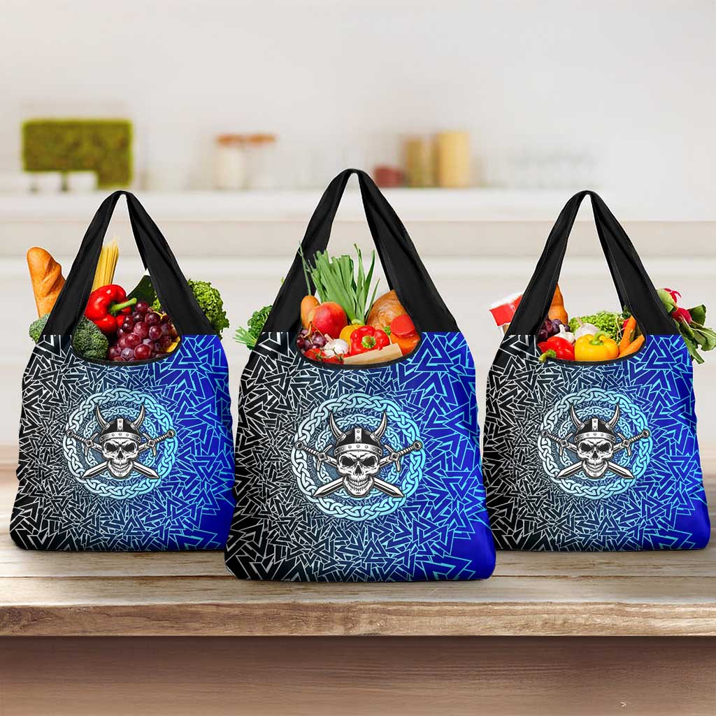Viking Skull Grocery Bag with Horned Helmet and Swords Nordic Warrior Tribute - Wonder Print Shop