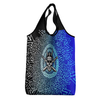 Viking Skull Grocery Bag with Horned Helmet and Swords Nordic Warrior Tribute - Wonder Print Shop