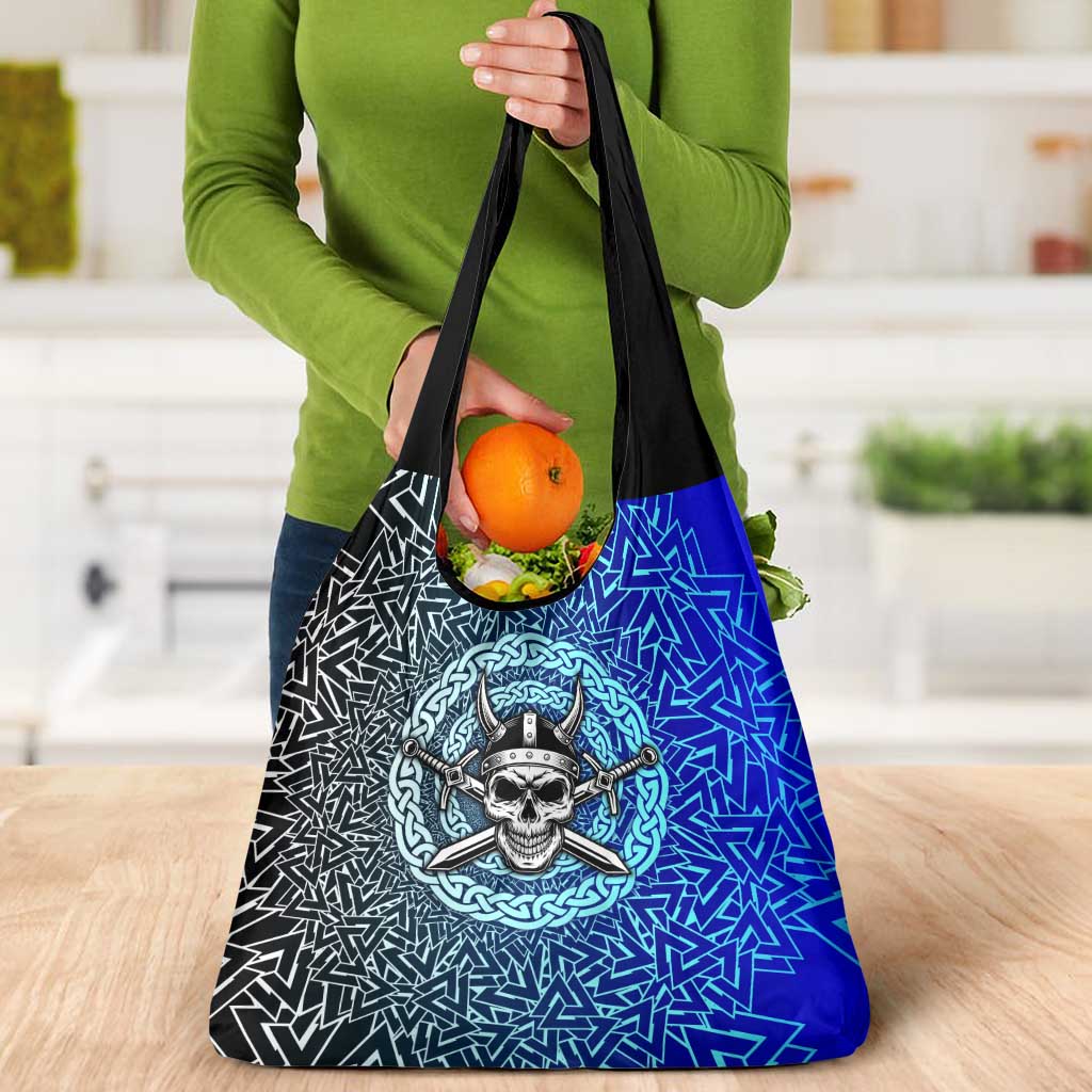 Viking Skull Grocery Bag with Horned Helmet and Swords Nordic Warrior Tribute - Wonder Print Shop