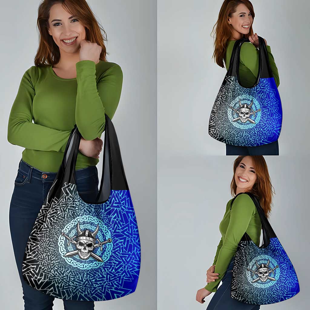 Viking Skull Grocery Bag with Horned Helmet and Swords Nordic Warrior Tribute - Wonder Print Shop