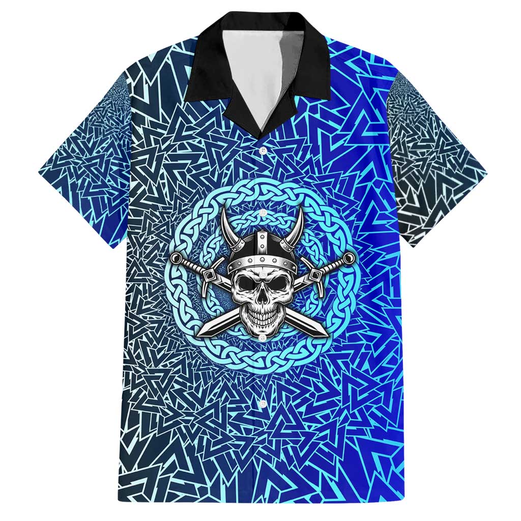 Viking Skull Hawaiian Shirt with Horned Helmet and Swords Nordic Warrior Tribute - Wonder Print Shop