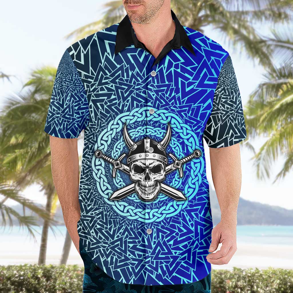 Viking Skull Hawaiian Shirt with Horned Helmet and Swords Nordic Warrior Tribute - Wonder Print Shop