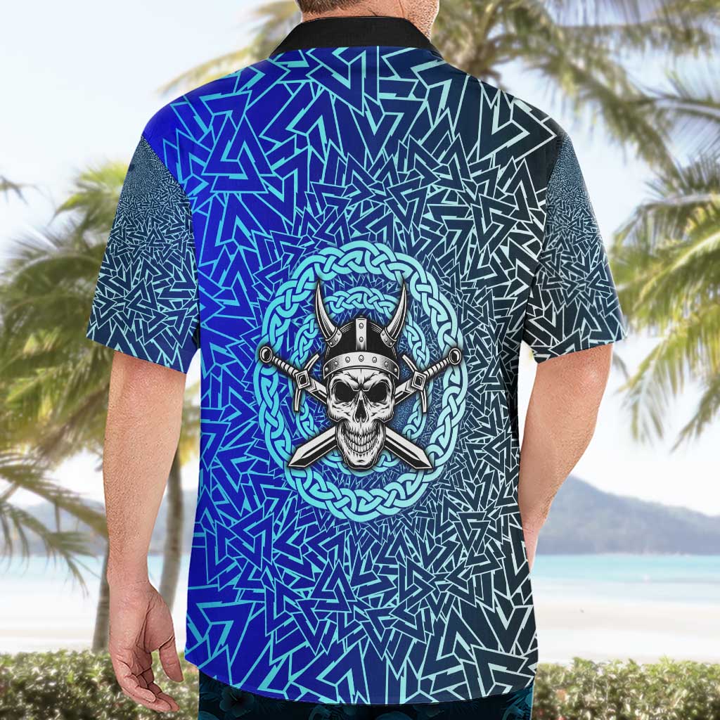 Viking Skull Hawaiian Shirt with Horned Helmet and Swords Nordic Warrior Tribute - Wonder Print Shop