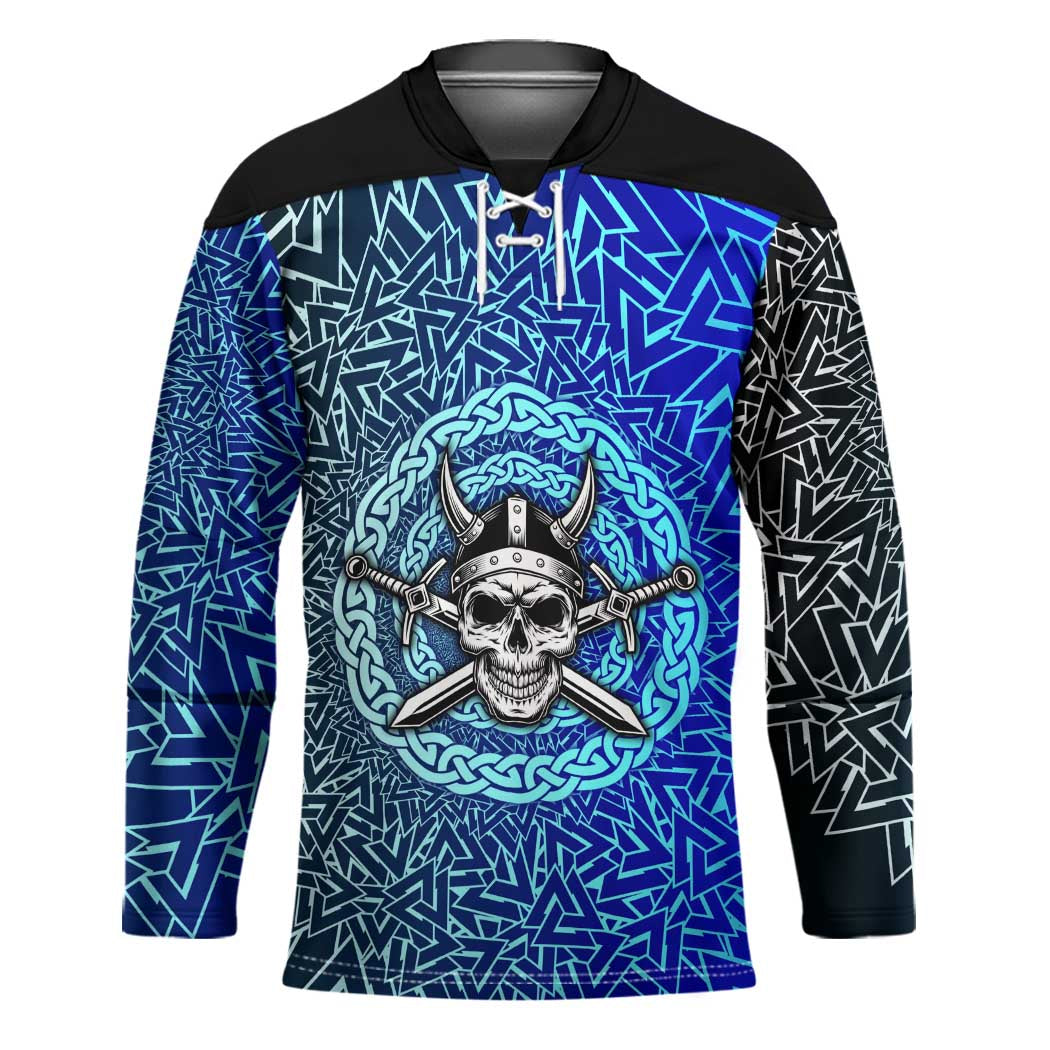 Viking Skull Hockey Jersey with Horned Helmet and Swords Nordic Warrior Tribute - Wonder Print Shop