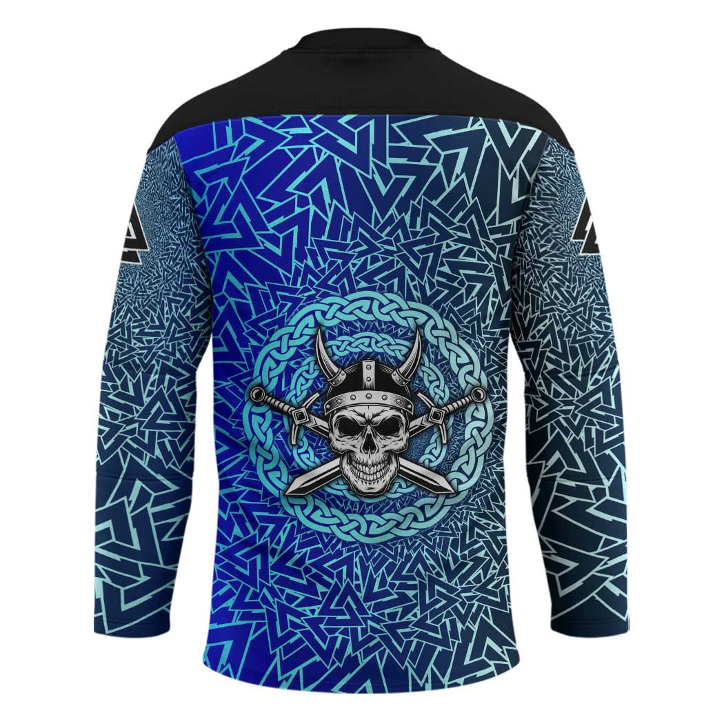Viking Skull Hockey Jersey with Horned Helmet and Swords Nordic Warrior Tribute - Wonder Print Shop