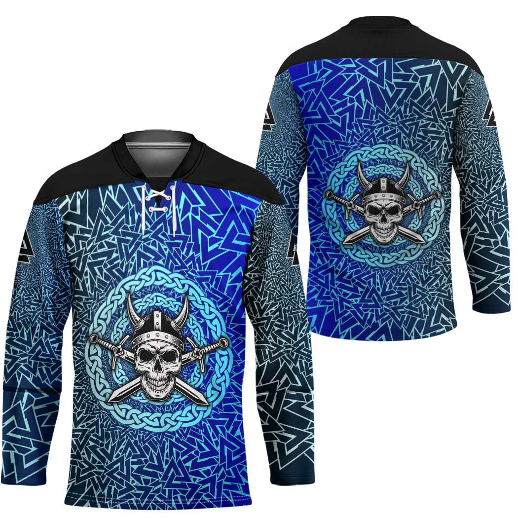 Viking Skull Hockey Jersey with Horned Helmet and Swords Nordic Warrior Tribute - Wonder Print Shop