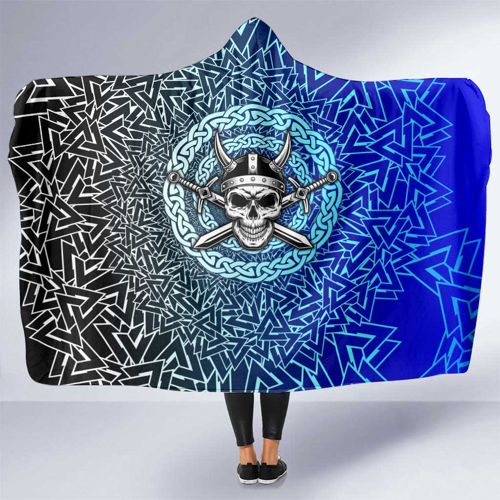 Viking Skull Hooded Blanket with Horned Helmet and Swords Nordic Warrior Tribute - Wonder Print Shop