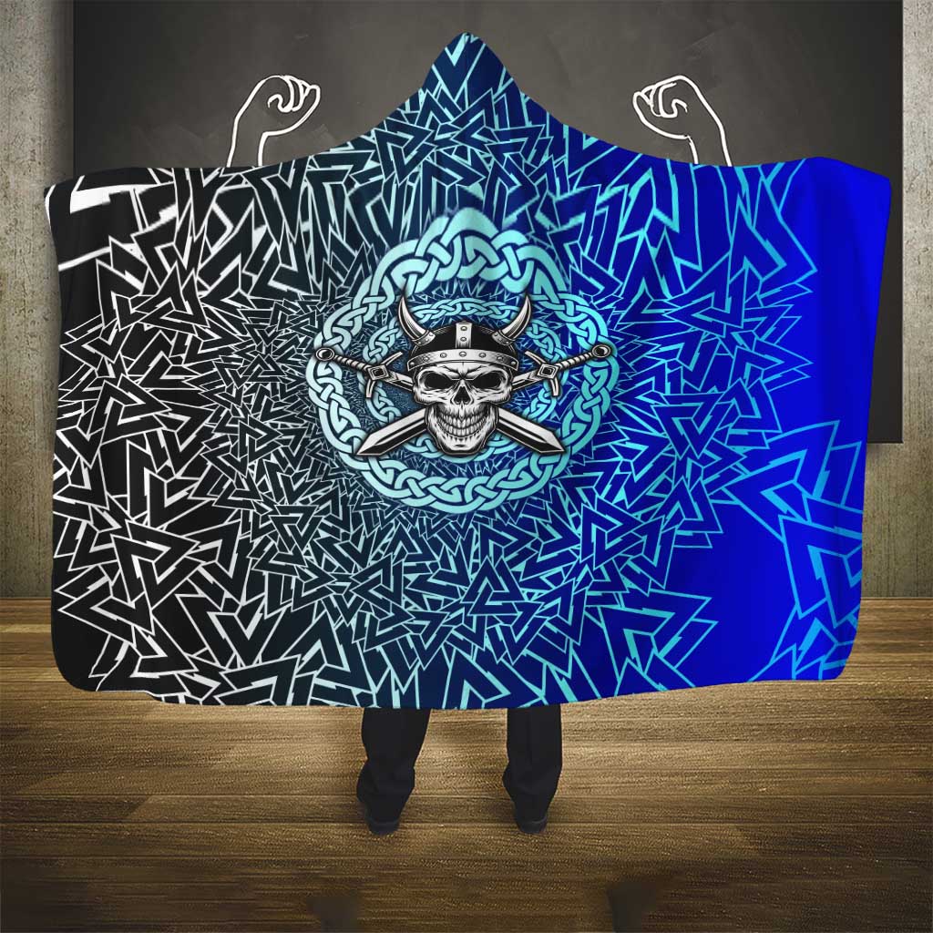 Viking Skull Hooded Blanket with Horned Helmet and Swords Nordic Warrior Tribute - Wonder Print Shop