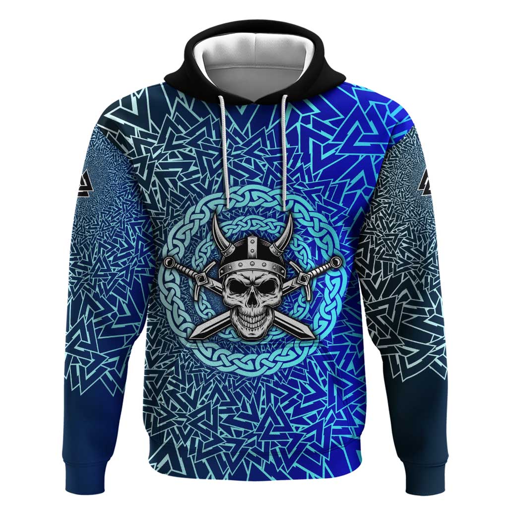 Viking Skull Hoodie with Horned Helmet and Swords Nordic Warrior Tribute - Wonder Print Shop