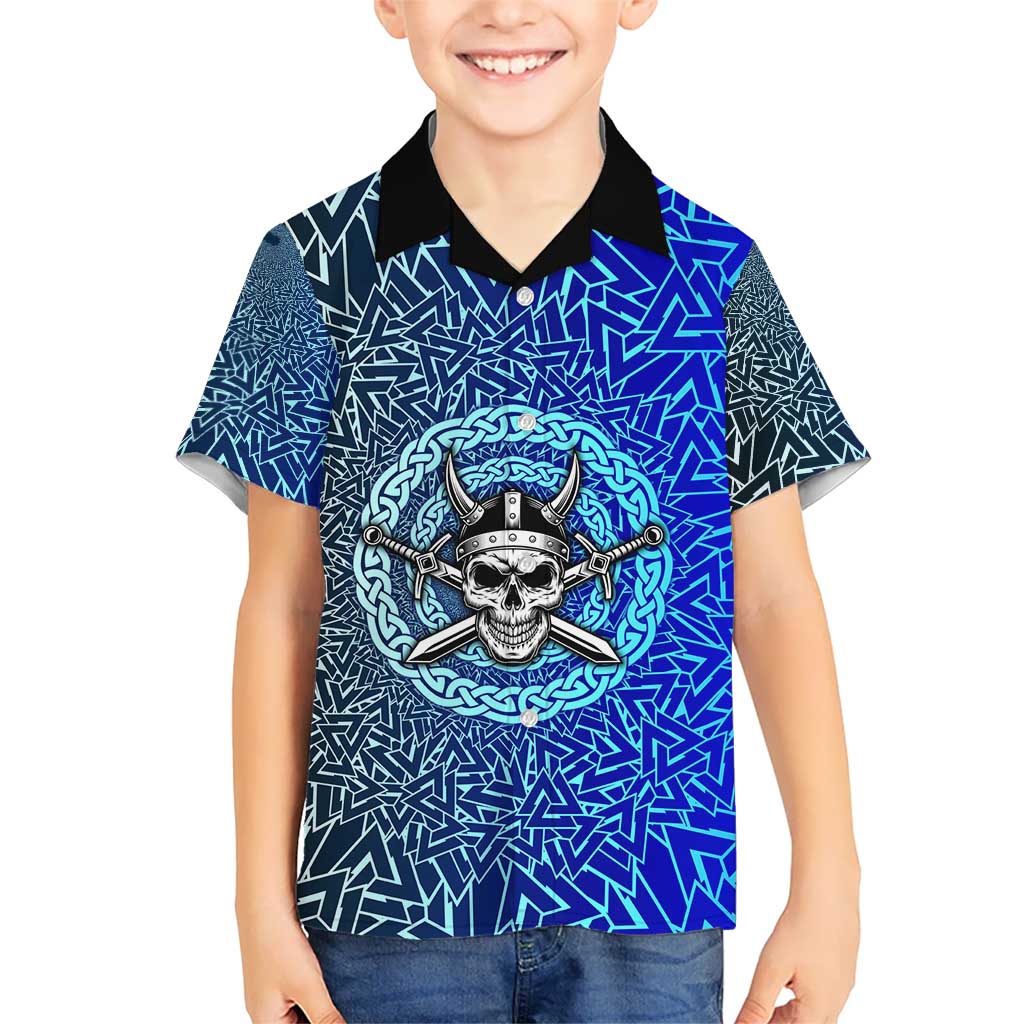 Viking Skull Kid Hawaiian Shirt with Horned Helmet and Swords Nordic Warrior Tribute - Wonder Print Shop
