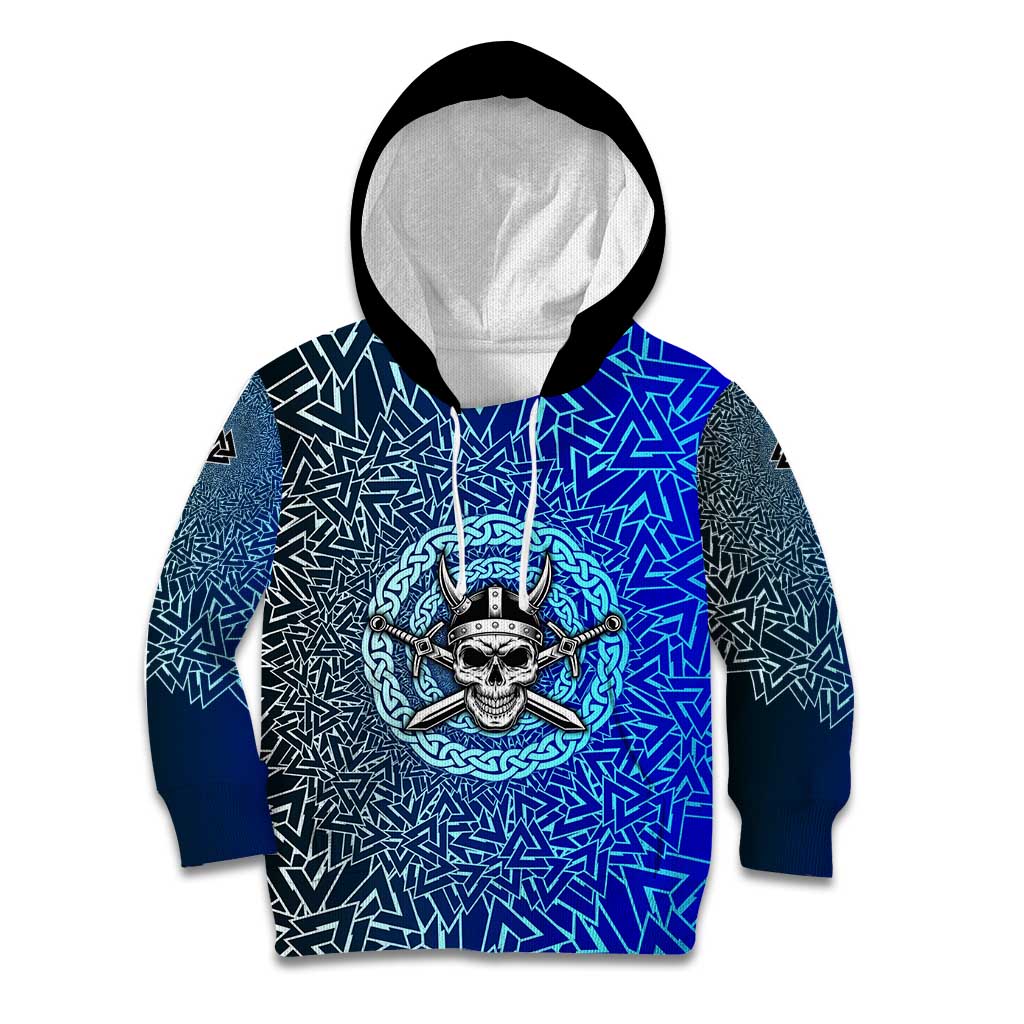 Viking Skull Kid Hoodie with Horned Helmet and Swords Nordic Warrior Tribute - Wonder Print Shop