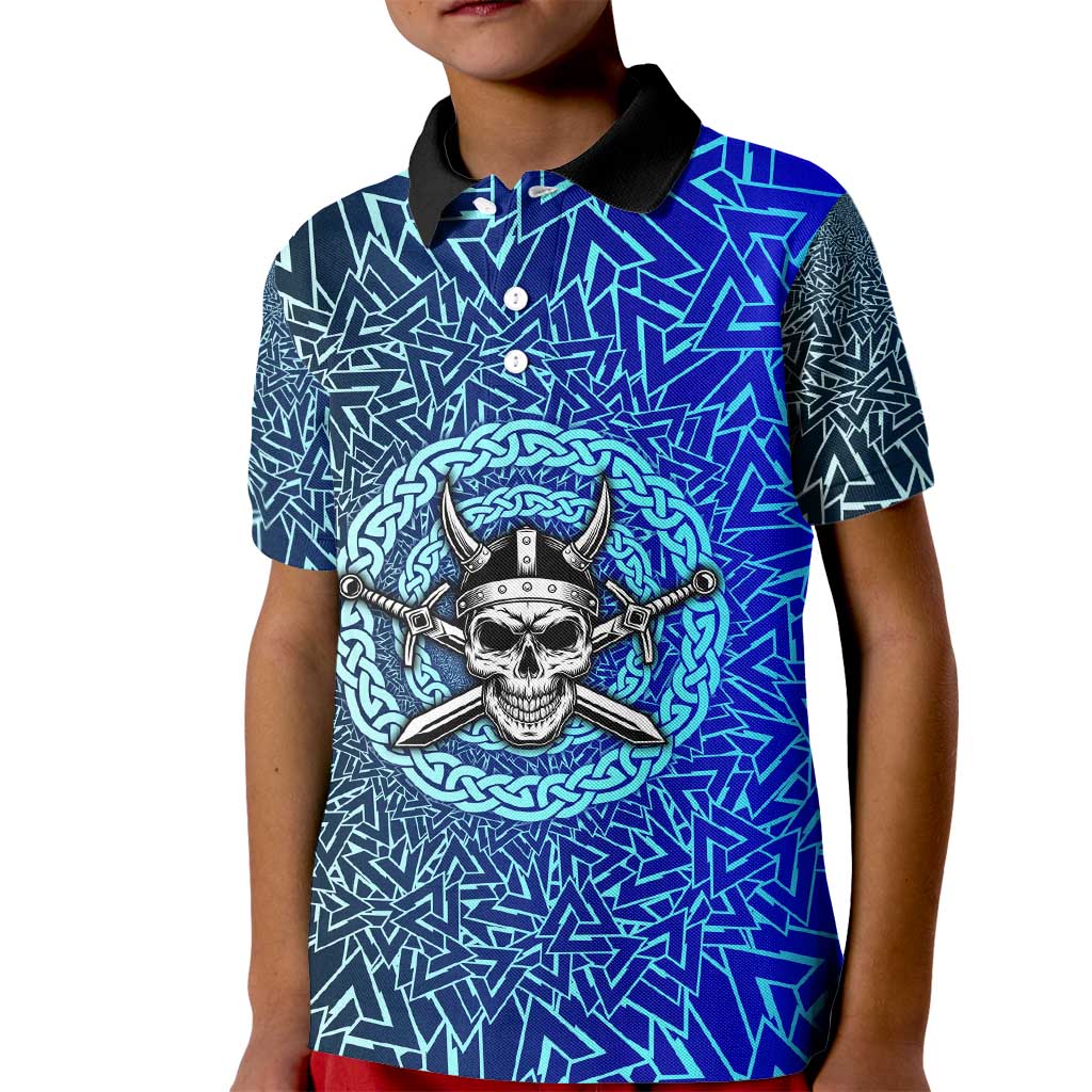 Viking Skull Kid Polo Shirt with Horned Helmet and Swords Nordic Warrior Tribute - Wonder Print Shop