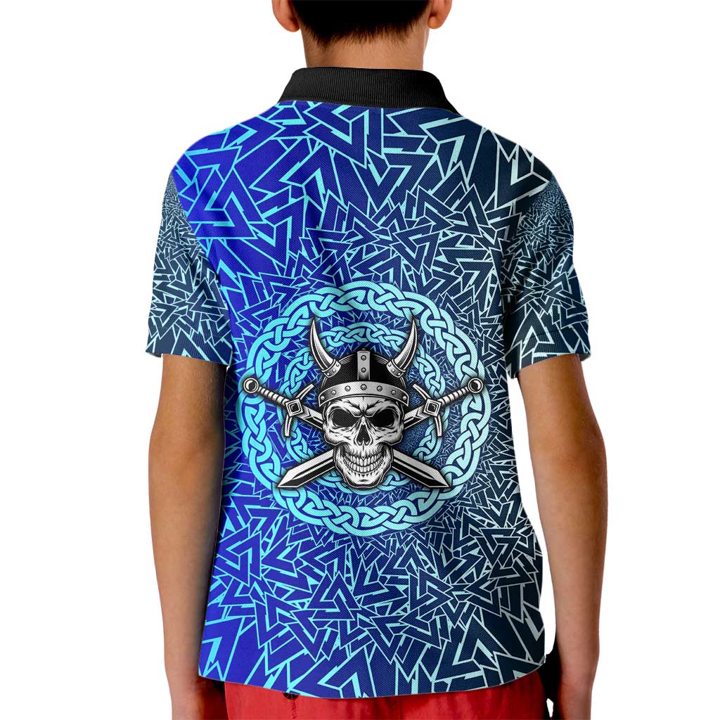 Viking Skull Kid Polo Shirt with Horned Helmet and Swords Nordic Warrior Tribute - Wonder Print Shop