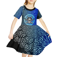Viking Skull Kid Short Sleeve Dress with Horned Helmet and Swords Nordic Warrior Tribute - Wonder Print Shop
