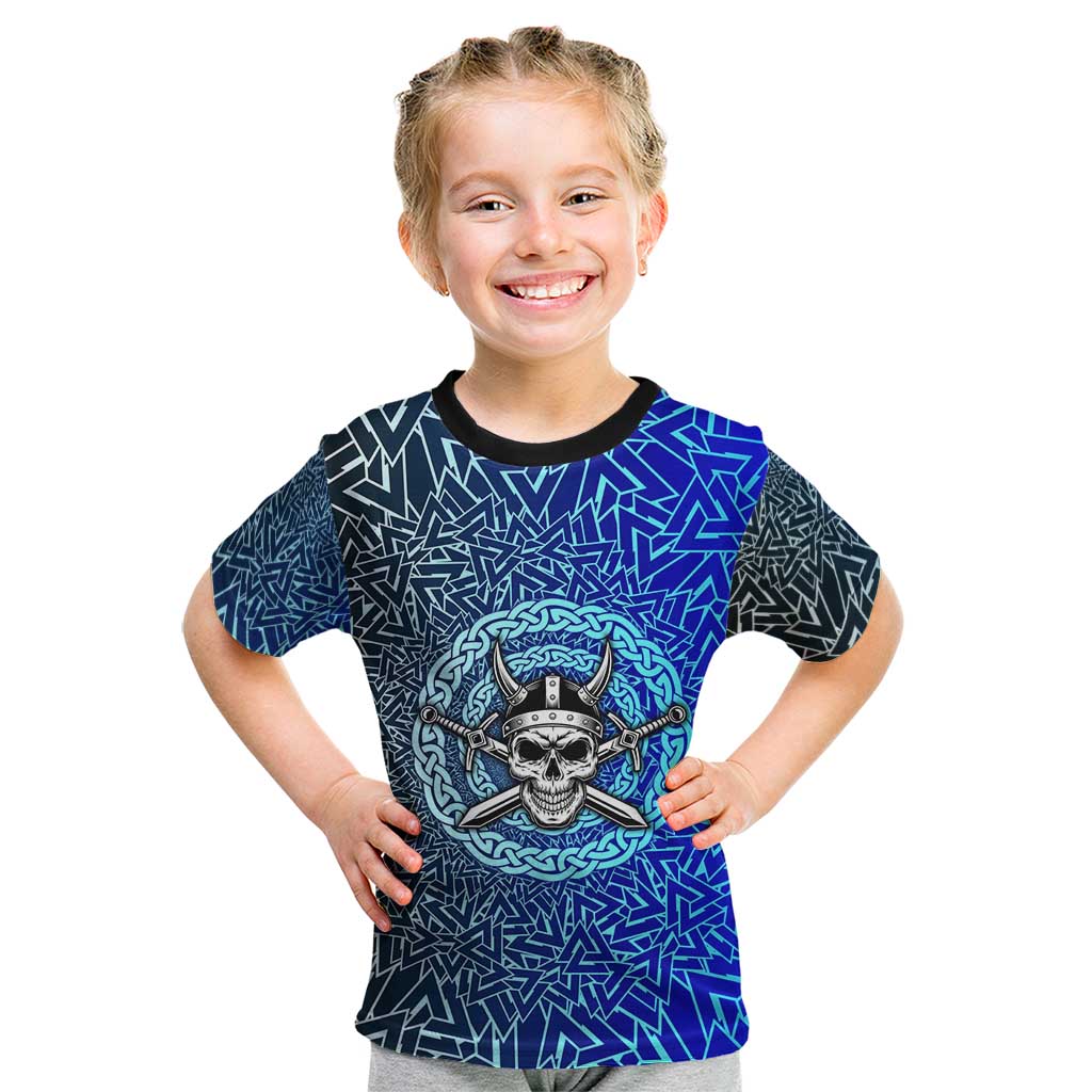 Viking Skull Kid T Shirt with Horned Helmet and Swords Nordic Warrior Tribute - Wonder Print Shop