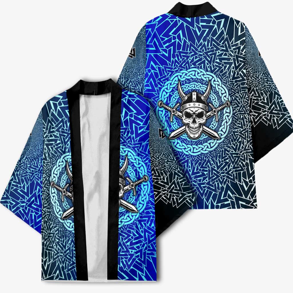 Viking Skull Kimono with Horned Helmet and Swords Nordic Warrior Tribute - Wonder Print Shop