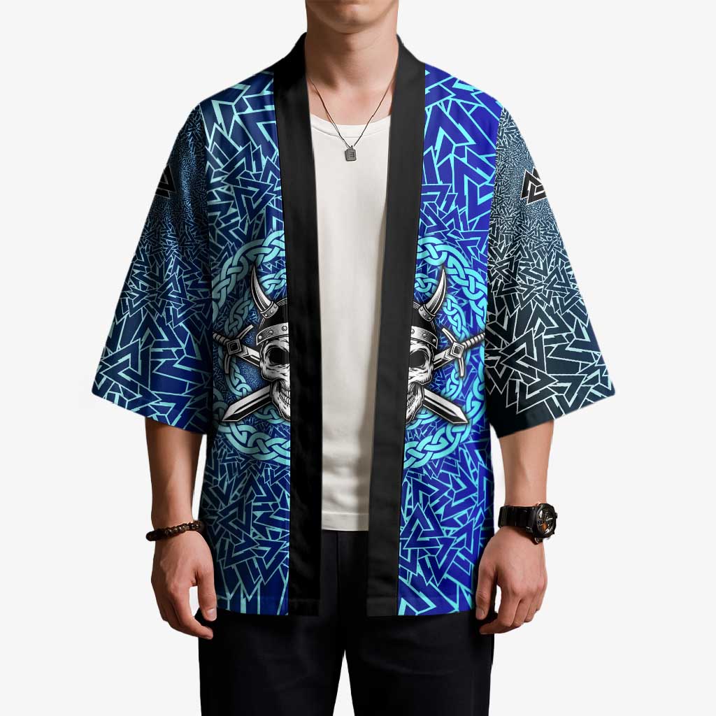 Viking Skull Kimono with Horned Helmet and Swords Nordic Warrior Tribute - Wonder Print Shop