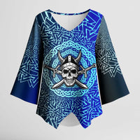 Viking Skull Kimono Sleeve Blouse with Horned Helmet and Swords Nordic Warrior Tribute - Wonder Print Shop