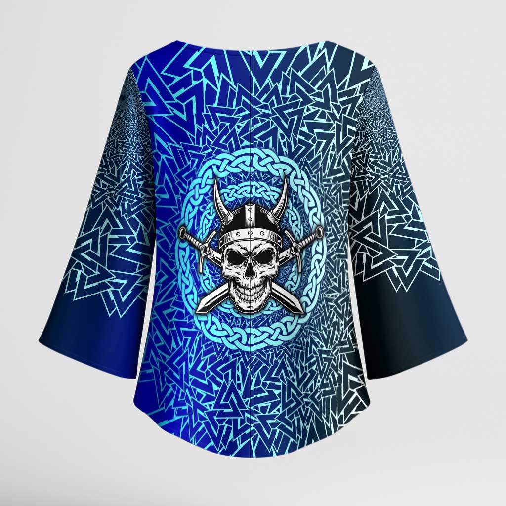 Viking Skull Kimono Sleeve Blouse with Horned Helmet and Swords Nordic Warrior Tribute - Wonder Print Shop