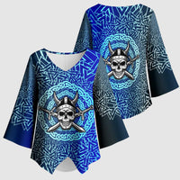 Viking Skull Kimono Sleeve Blouse with Horned Helmet and Swords Nordic Warrior Tribute - Wonder Print Shop