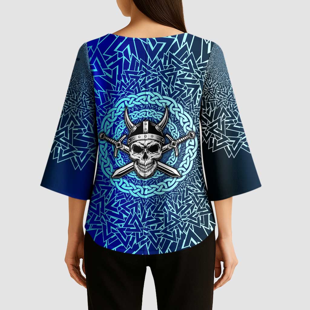 Viking Skull Kimono Sleeve Blouse with Horned Helmet and Swords Nordic Warrior Tribute - Wonder Print Shop