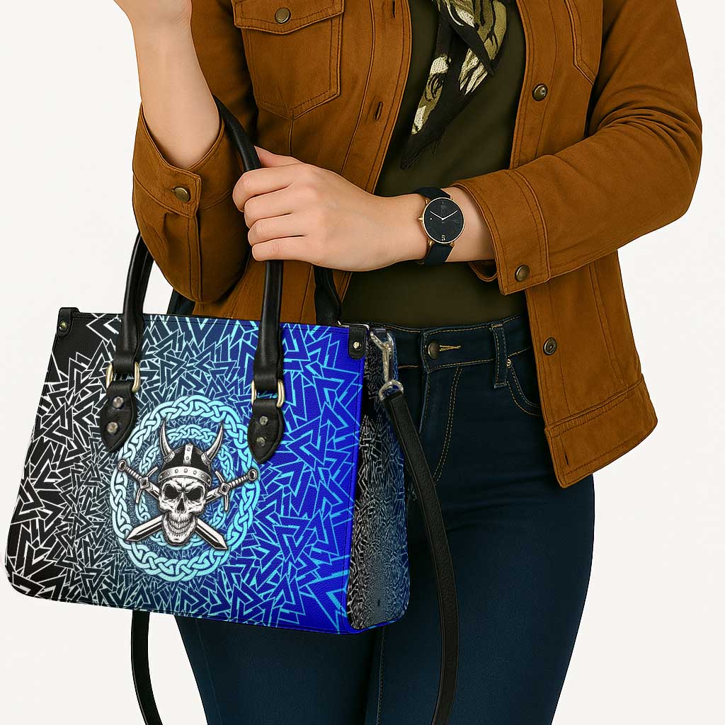 Viking Skull Leather Bag with Horned Helmet and Swords Nordic Warrior Tribute - Wonder Print Shop