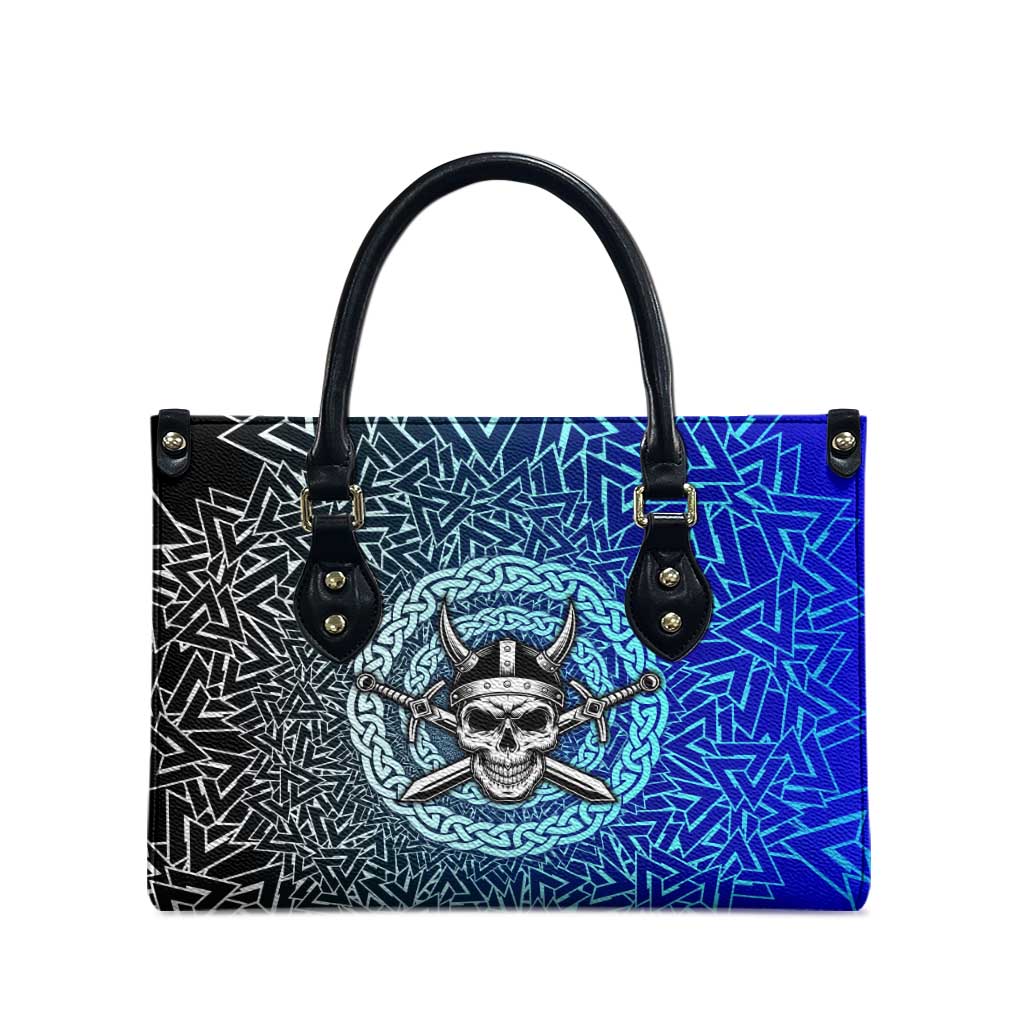 Viking Skull Leather Bag with Horned Helmet and Swords Nordic Warrior Tribute - Wonder Print Shop