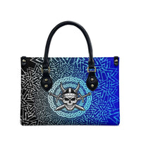 Viking Skull Leather Bag with Horned Helmet and Swords Nordic Warrior Tribute - Wonder Print Shop