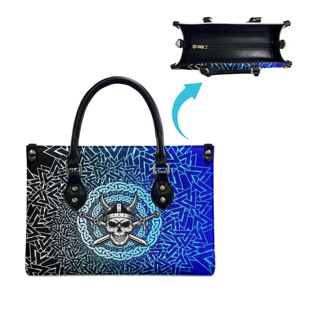 Viking Skull Leather Bag with Horned Helmet and Swords Nordic Warrior Tribute - Wonder Print Shop