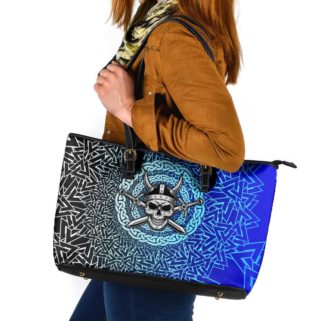 Viking Skull Leather Tote Bag with Horned Helmet and Swords Nordic Warrior Tribute - Wonder Print Shop