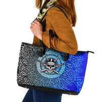 Viking Skull Leather Tote Bag with Horned Helmet and Swords Nordic Warrior Tribute - Wonder Print Shop