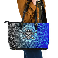 Viking Skull Leather Tote Bag with Horned Helmet and Swords Nordic Warrior Tribute - Wonder Print Shop