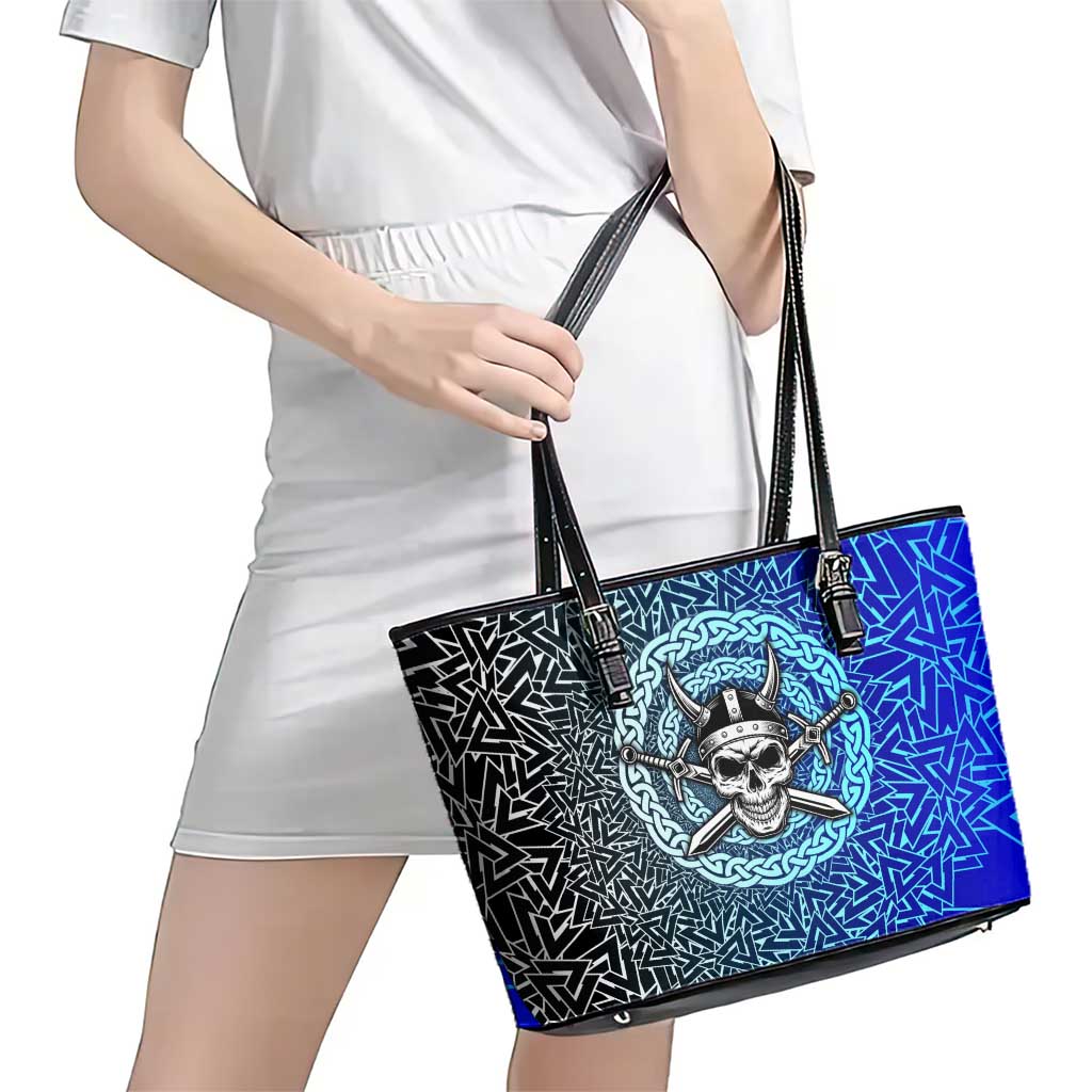 Viking Skull Leather Tote Bag with Horned Helmet and Swords Nordic Warrior Tribute - Wonder Print Shop