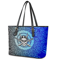 Viking Skull Leather Tote Bag with Horned Helmet and Swords Nordic Warrior Tribute - Wonder Print Shop