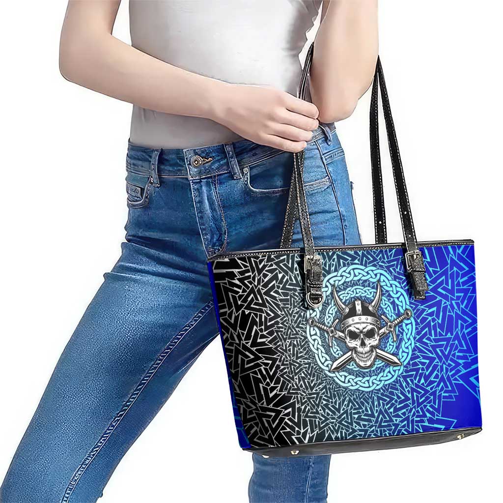 Viking Skull Leather Tote Bag with Horned Helmet and Swords Nordic Warrior Tribute - Wonder Print Shop